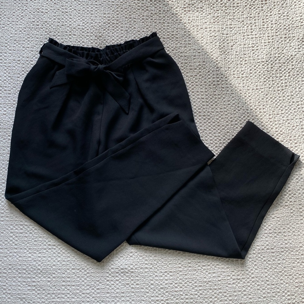 River Island Petite Black Tie Waist Tapered Pants